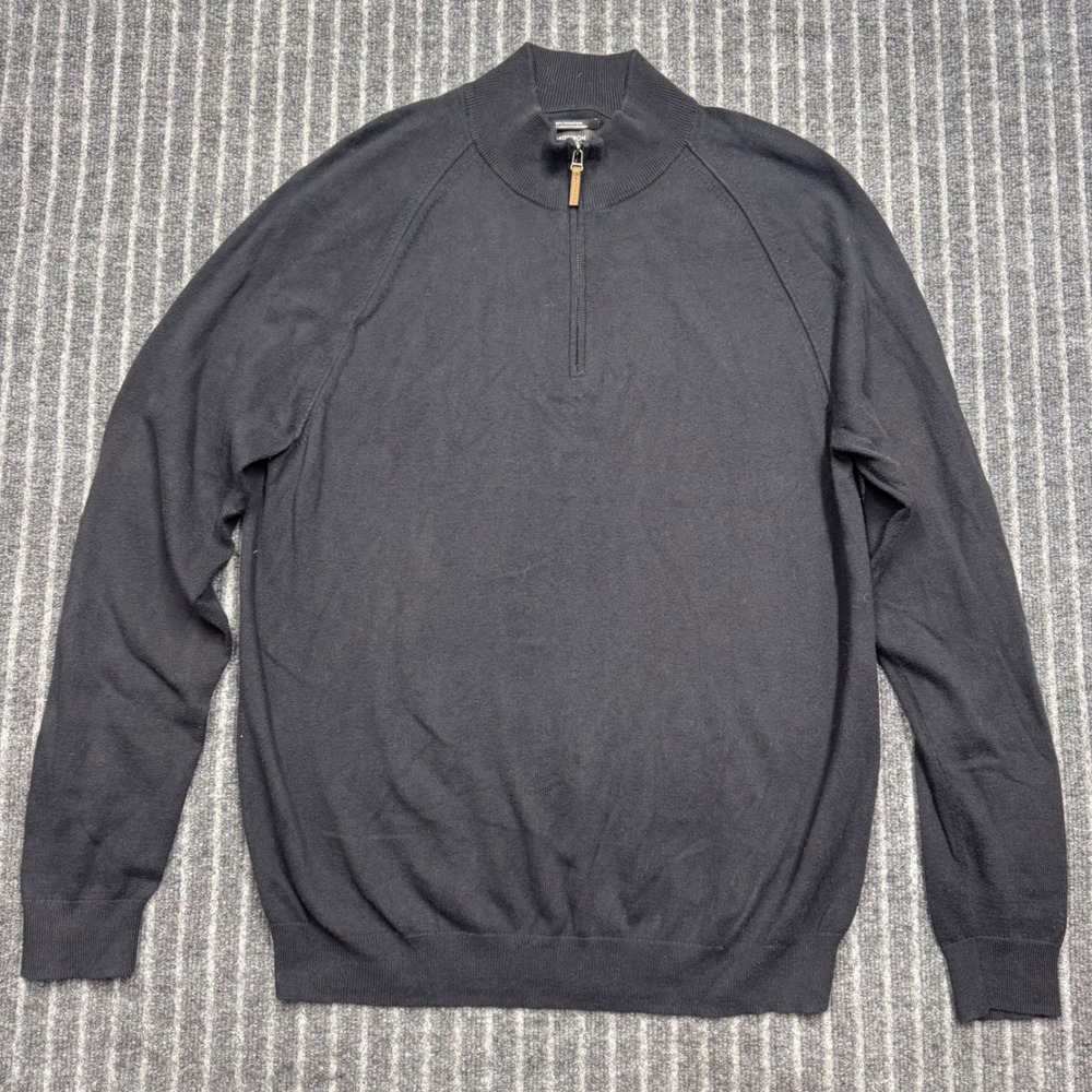 Nordstrom Men L Quarter Zip Sweater Black Cotton Cashmere Blend Pullover